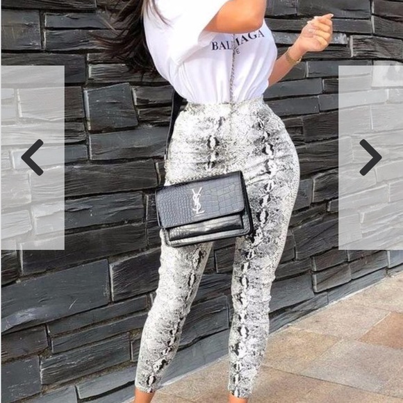 snake print pu trousers
